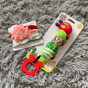 Baby hair bows and baby rattle